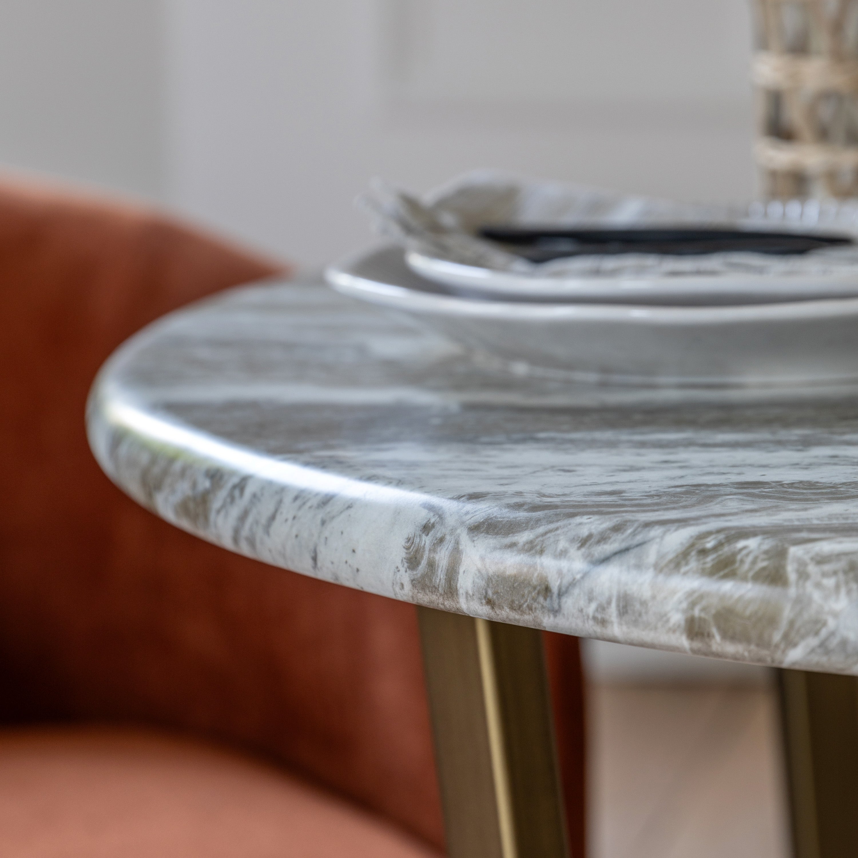 Bilbao Gold & White/Green Marble Effect Round Dining Table | 2 Seater